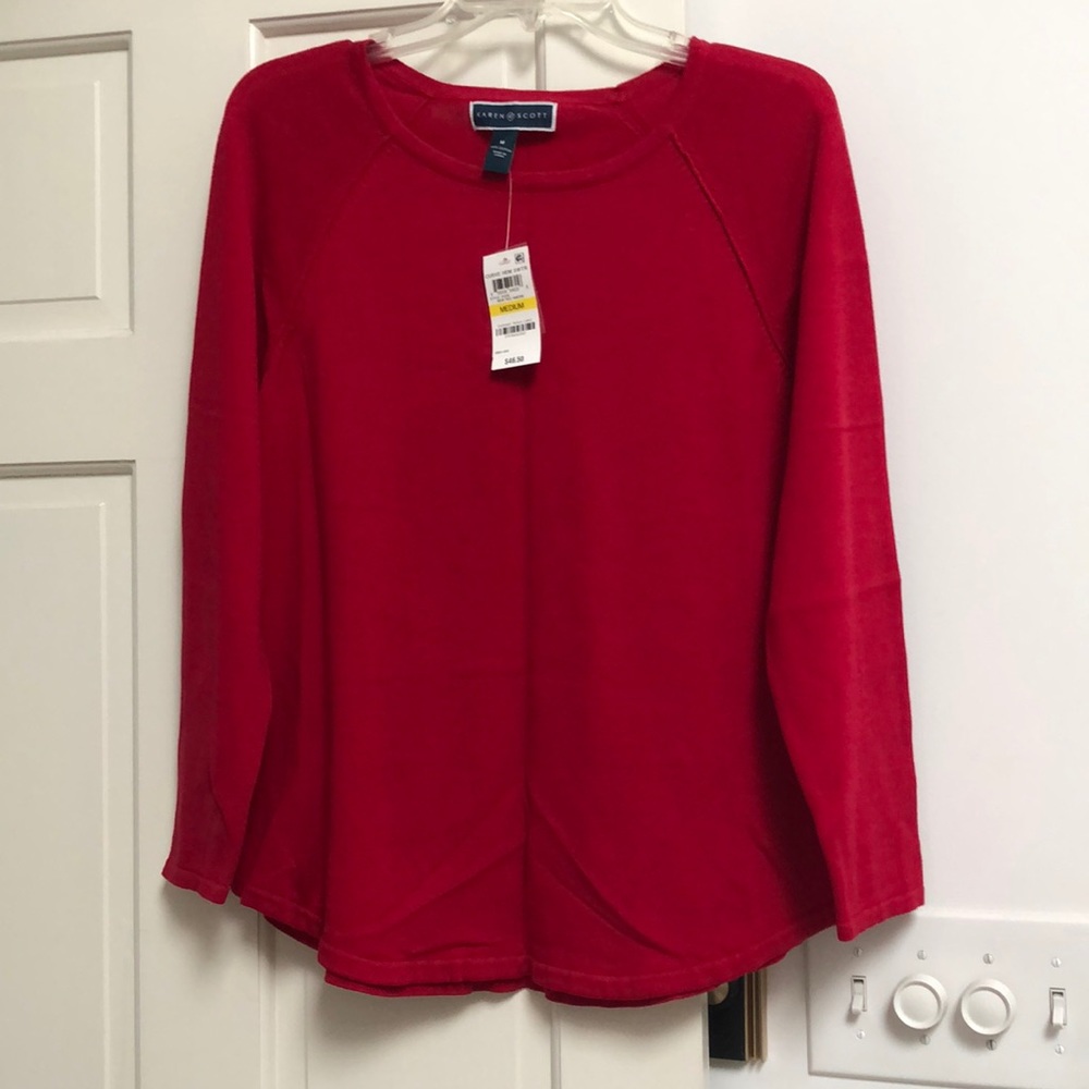 Karen Scott red cotton sweater Sz Med